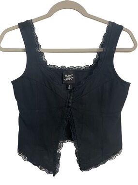 •Planet Heart Black Lace Trim Corset-Style Tank